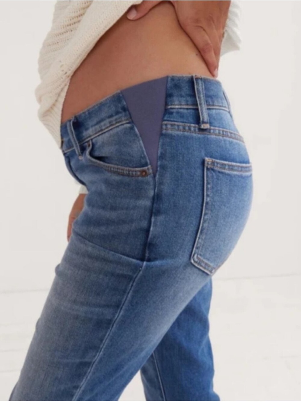 Hatch Medium Blue Cropped Straight Maternity Jeans - Picture 3 of 9